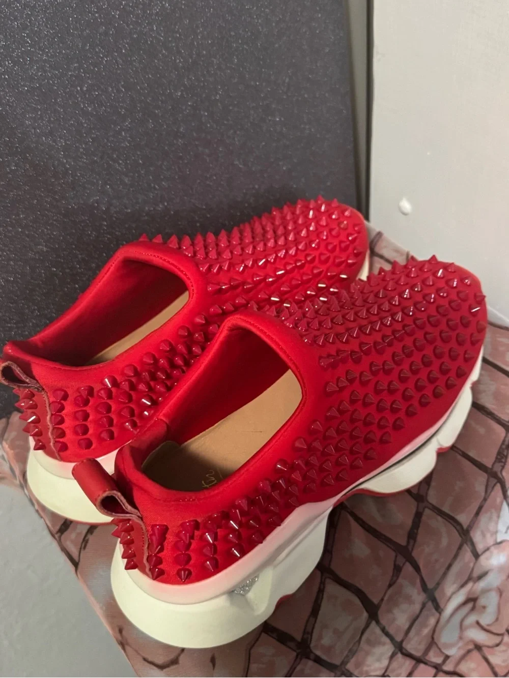 INSPIRED Red Studded Slip-On Women's Sneakers